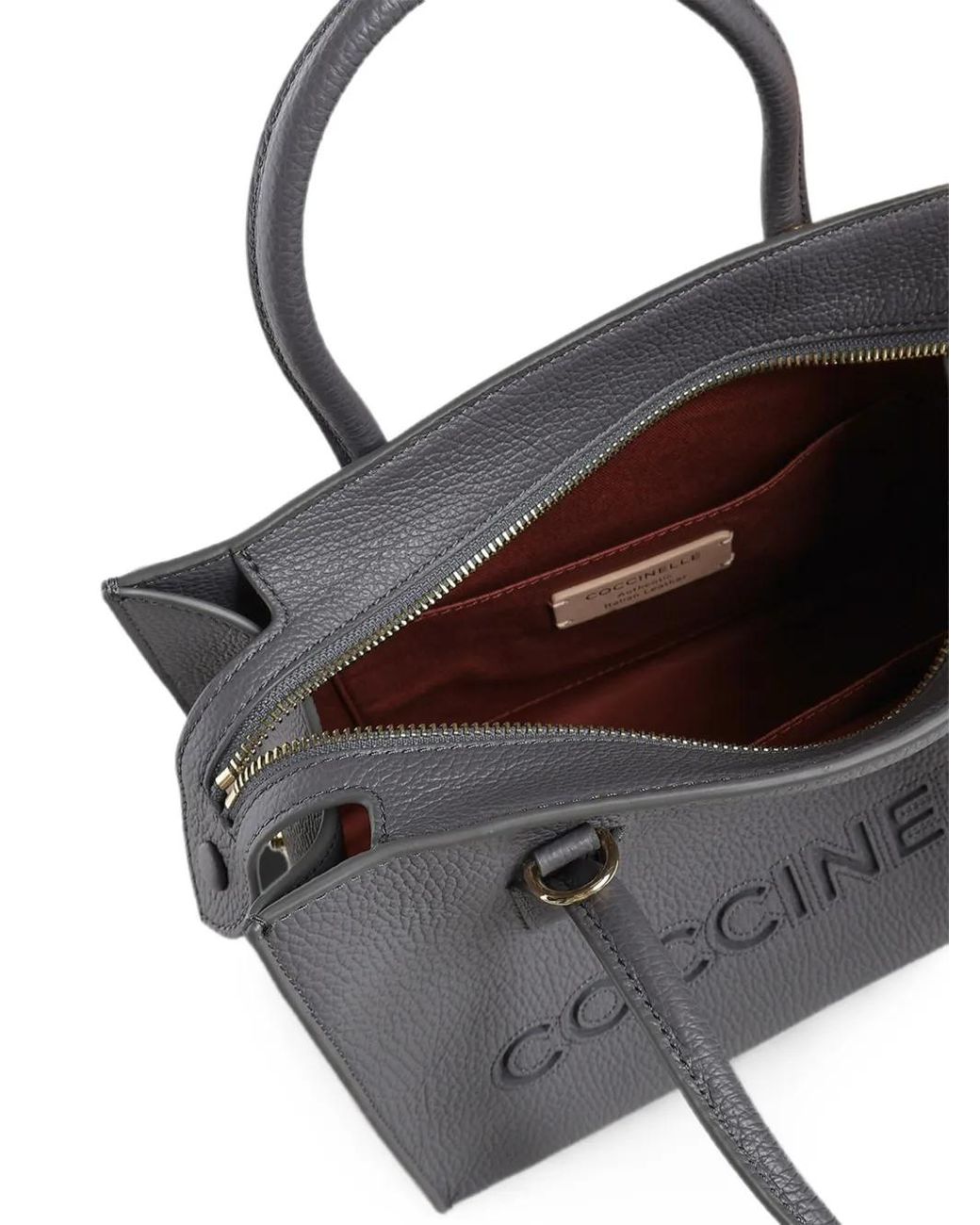 Coccinelle Gray Logo-Embossed Leather Tote Bag