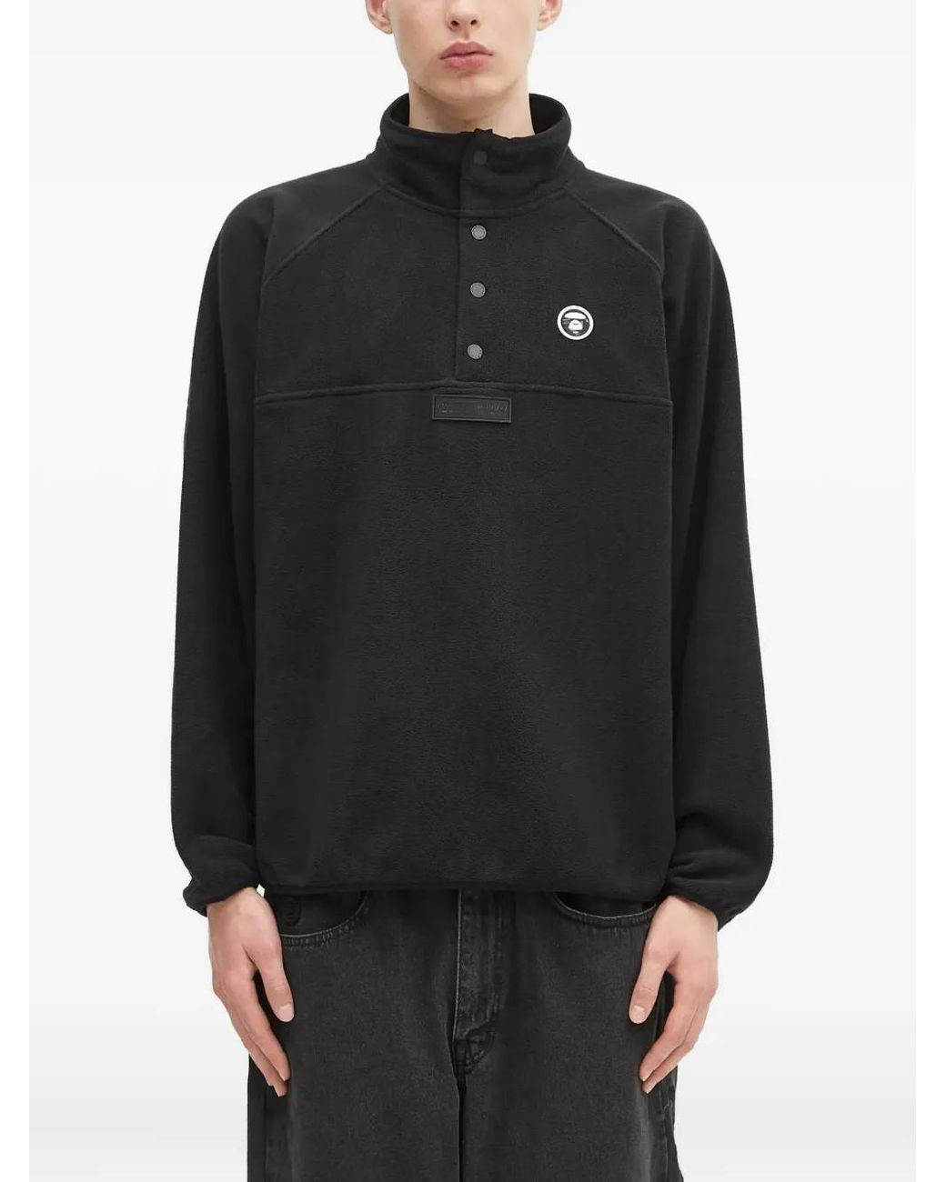 Aape By A Bathing Ape Black Button-Placket Fleece Sweatshirt for men