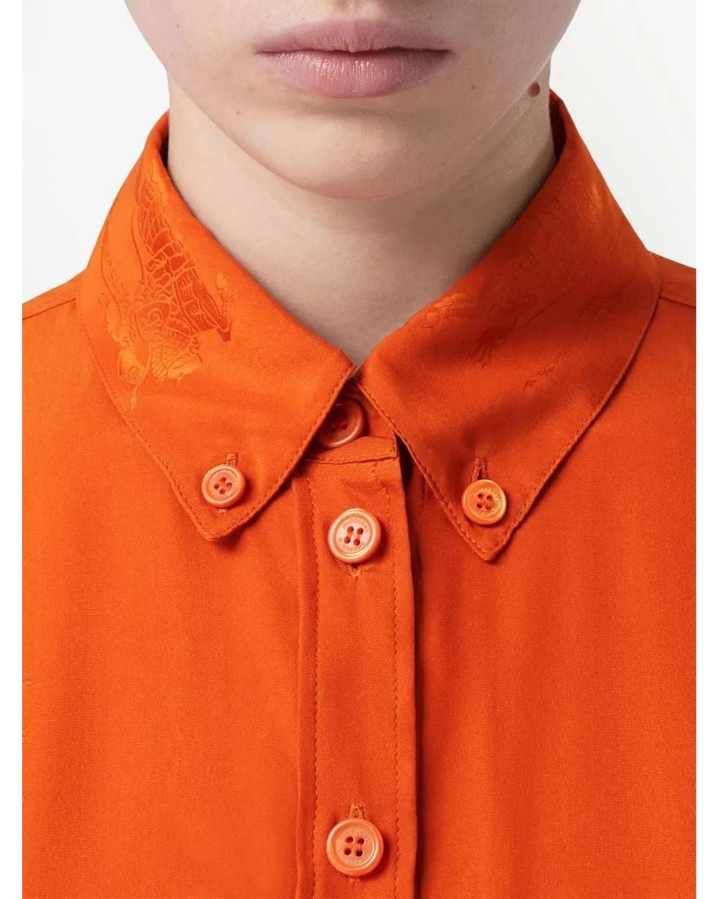 Burberry Orange Embroidered Silk Polo Shirt