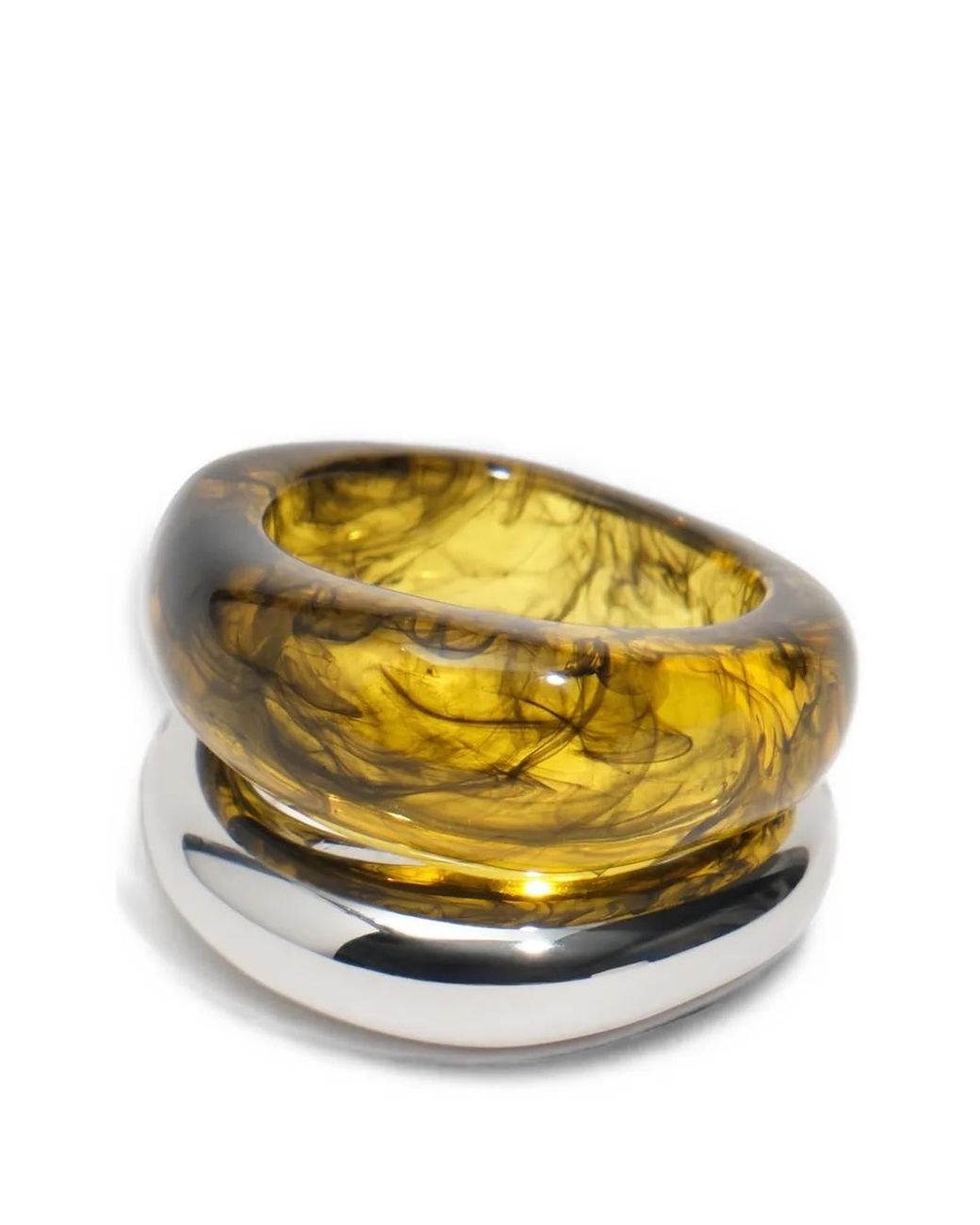 Bimba Y Lola Metallic Set Of 2 And Amber-Effect Resin Rings