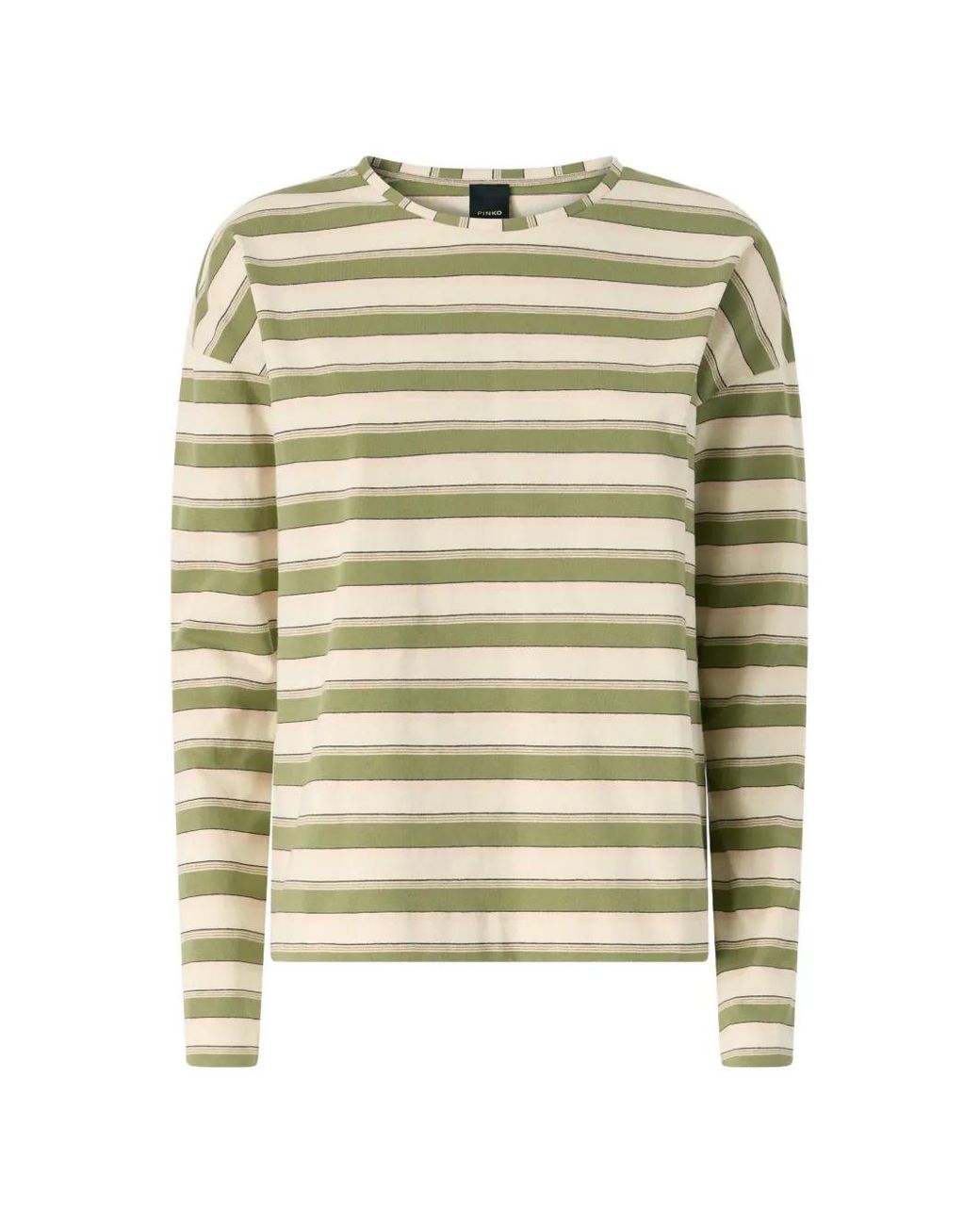 Pinko Natural Striped Jersey Top With Structured Collar