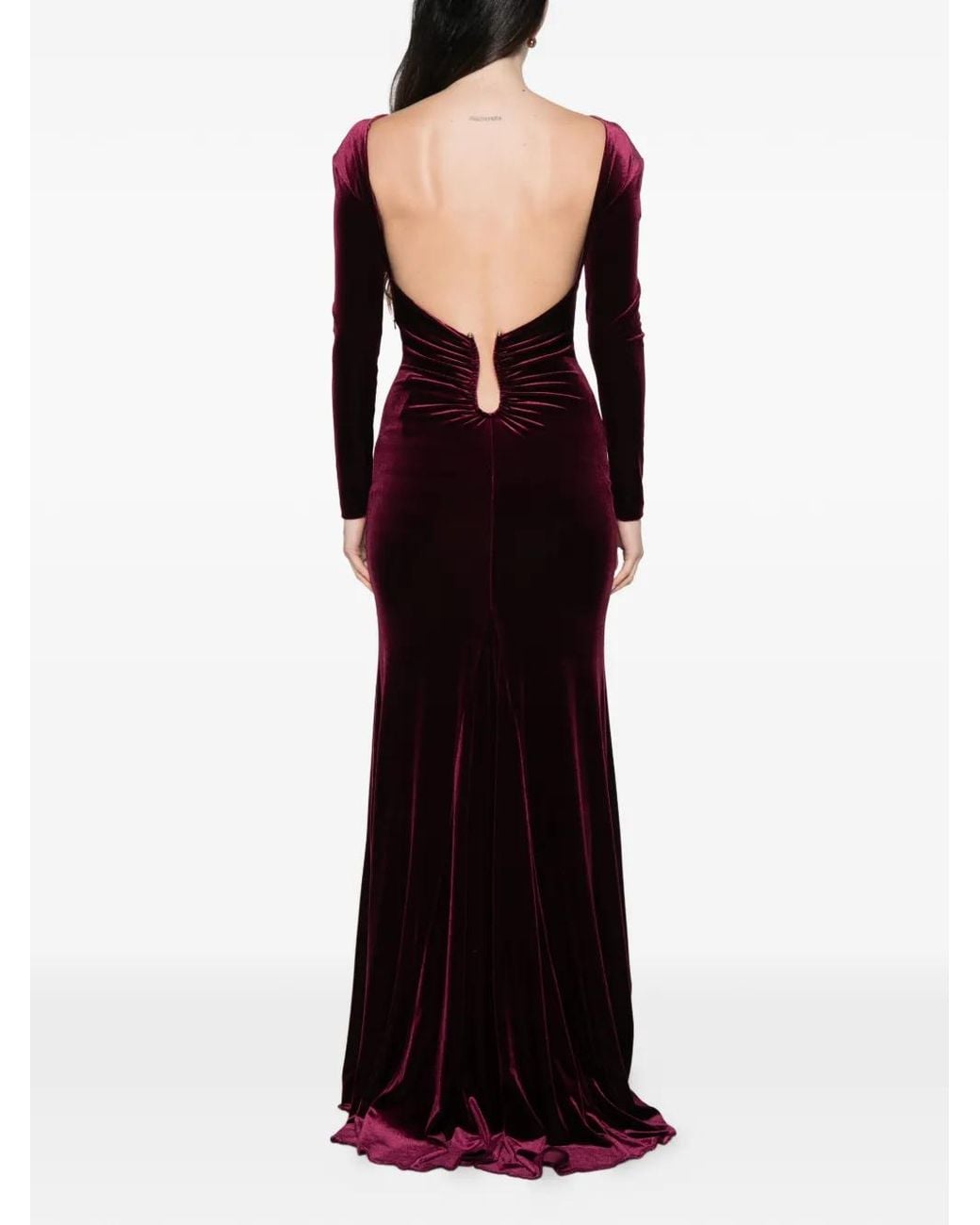 Nissa Purple Open-Back Velvet Dress