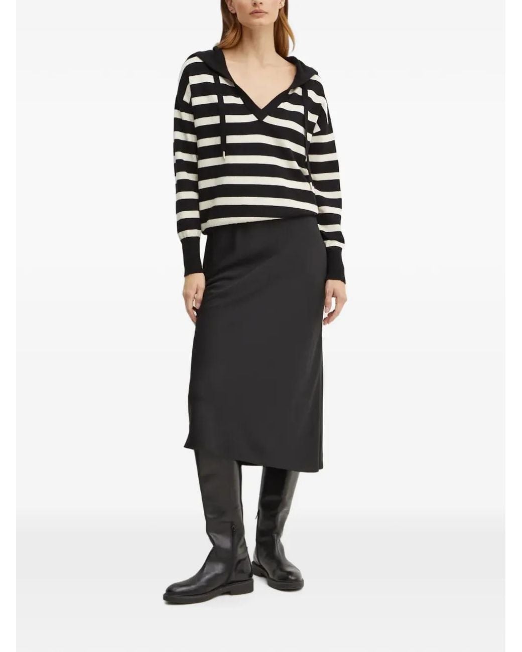 Morgan Black Mballon Striped V-Neck Hoodie