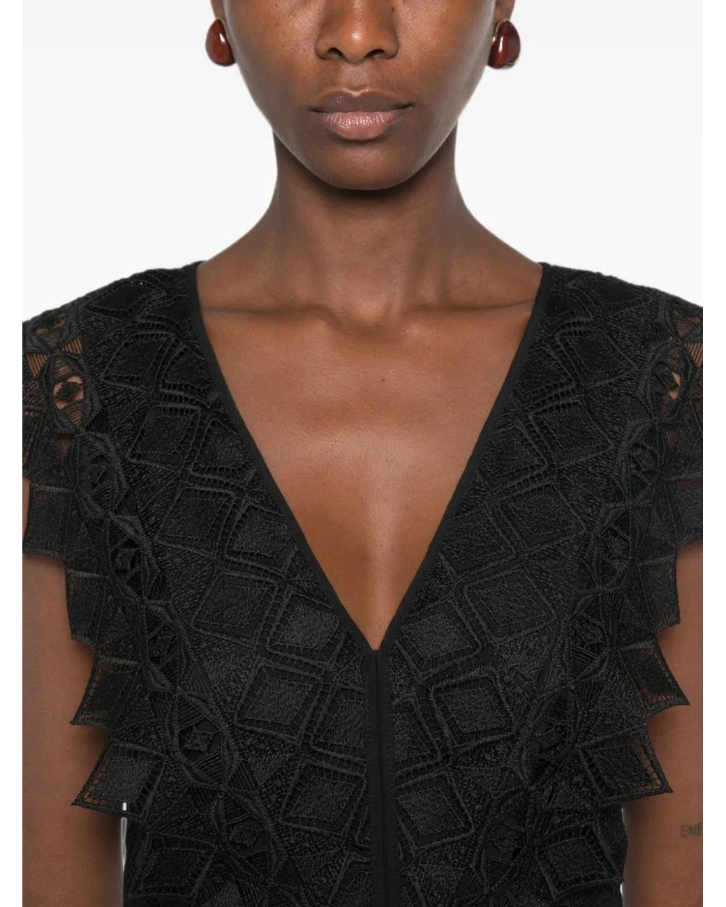 SIMONA CORSELLINI Black Guipure-Lace Ruffled Mini Dress