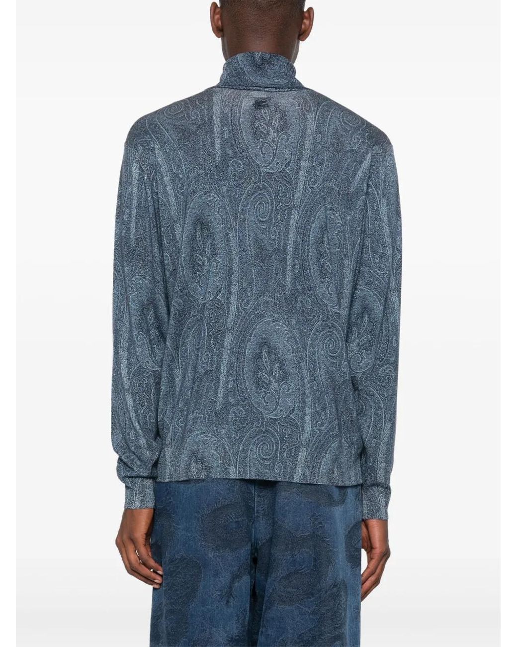 Etro Blue Textured Knit Turtleneck For for men