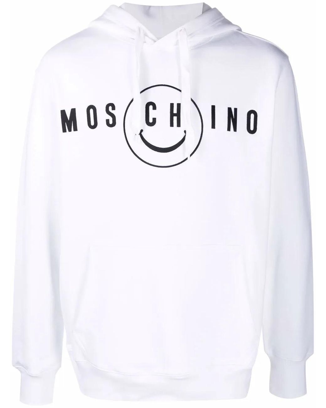 Moschino White Logo-Print Organic-Cotton Hoodie for men