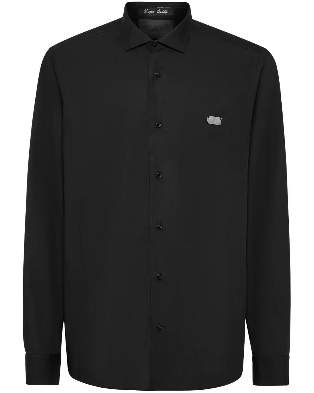 Philipp Plein Black Shirt Sugar Daddy Cut Long-Sleeve Crystal Skull for men