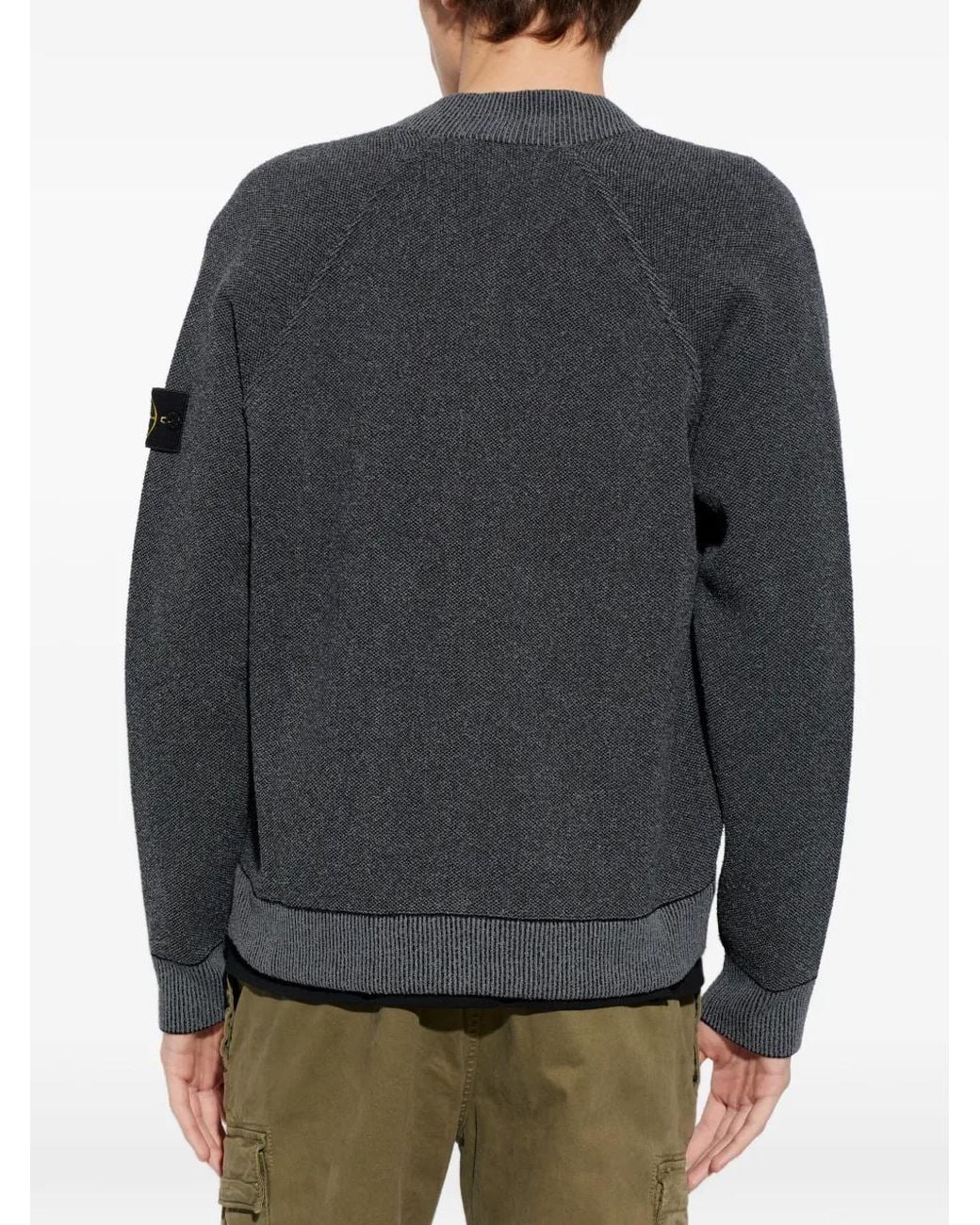 Stone Island Gray Logo-Patch Zip-Up Cardigan for men