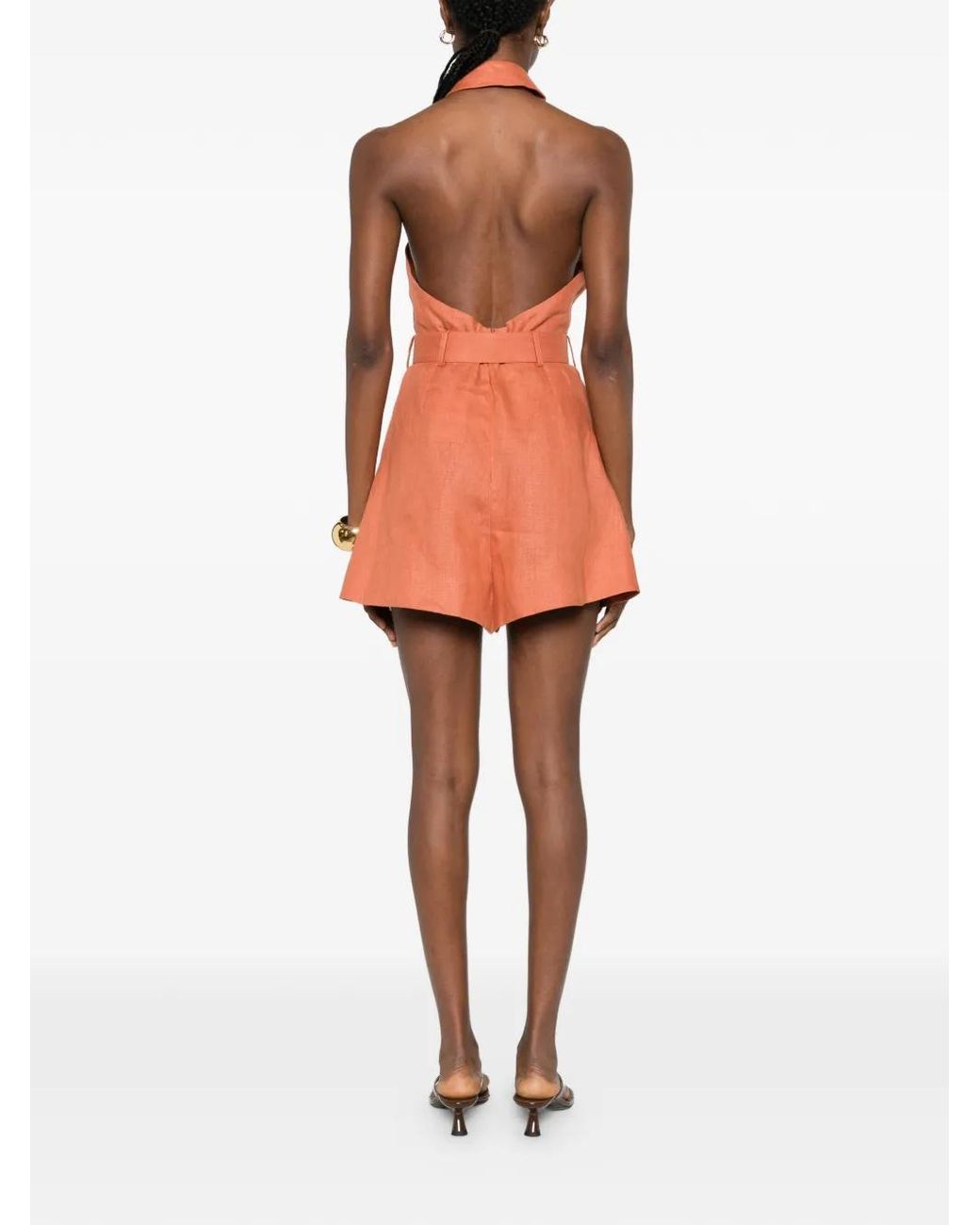 Zimmermann Orange Halter Belted Playsuit