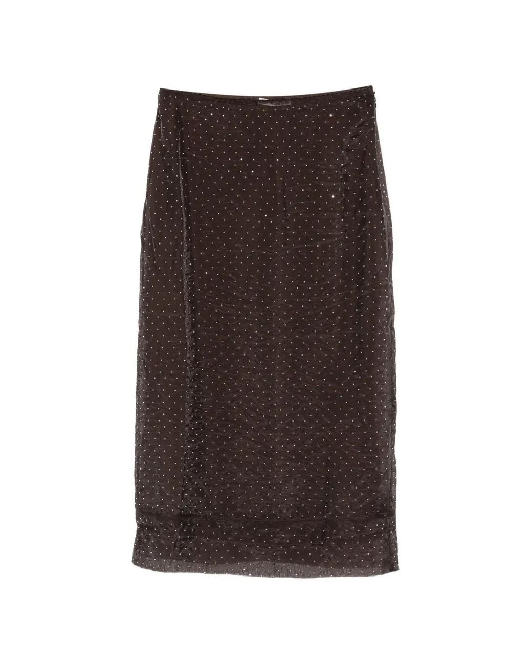 Maje Brown Rhinestone-Embellished Crinkled Midi Skirt