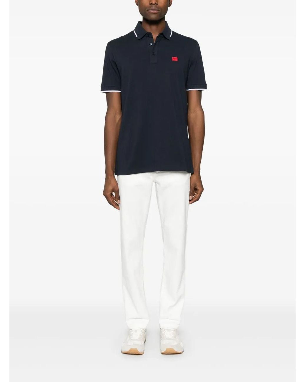 HUGO Black Cotton-Piqué Slim-Fit Polo Shirt With Logo Label for men