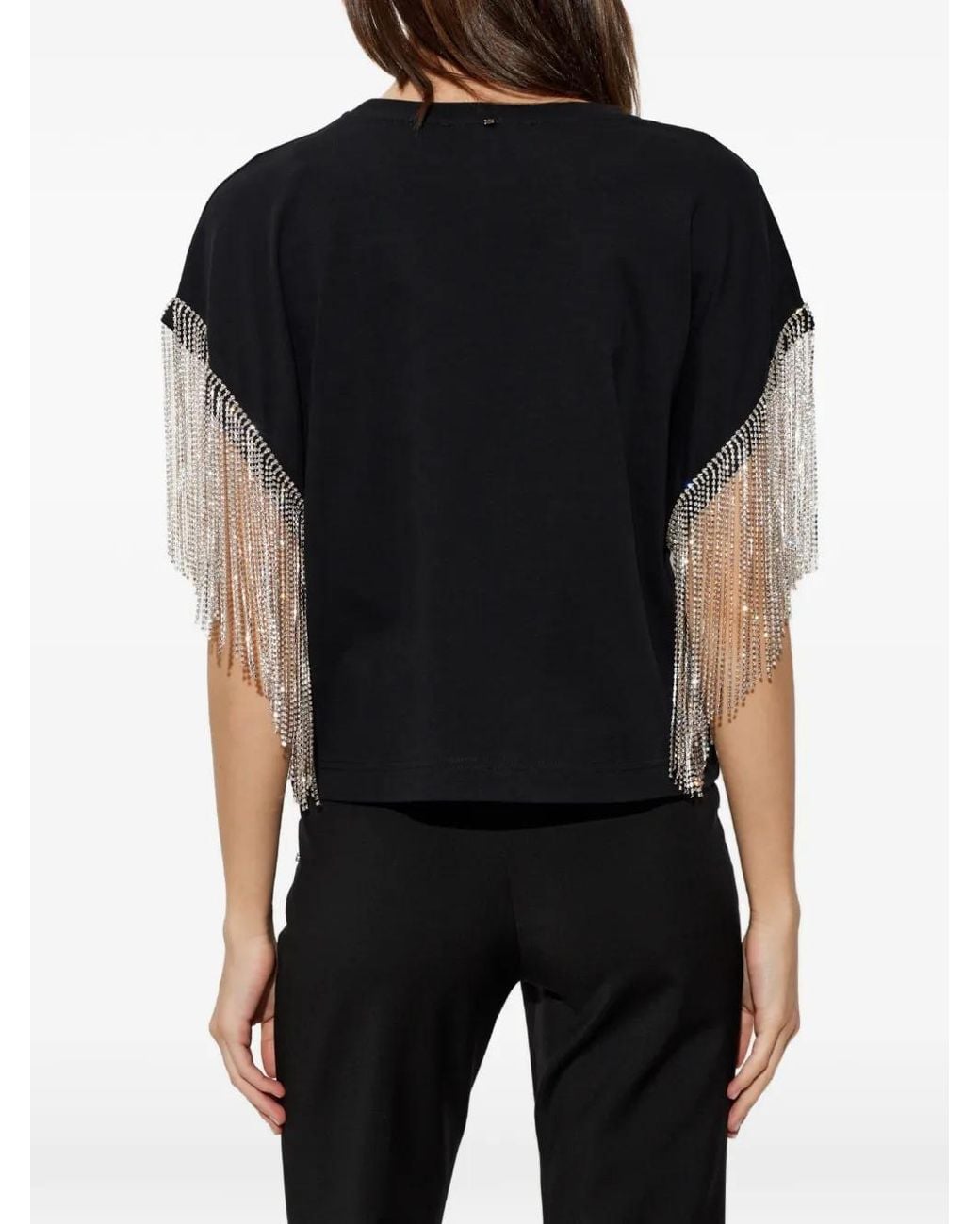 Sportmax Black Rhinestone-Fringe Boxy T-Shirt