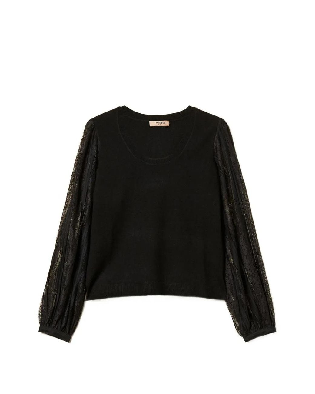 Twinset Black Jumper With Lace Sleeves