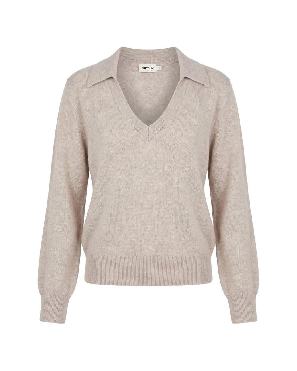 Not Shy White Palmer Cashmere Spread-Collar Sweater