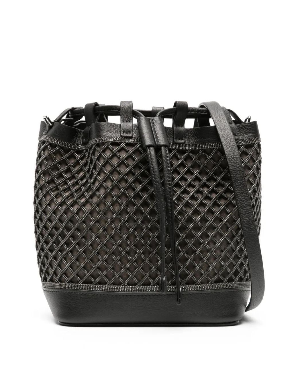 Brunello Cucinelli Black Monili Chain-Embellished Bucket Bag