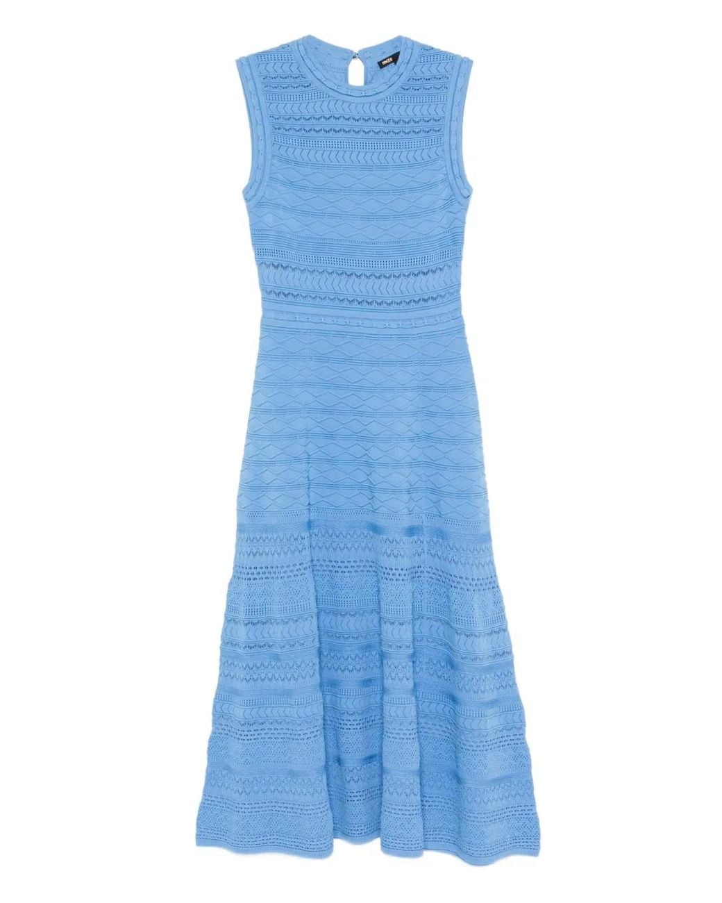 Maje Blue Pointelle Knit Maxi Dress