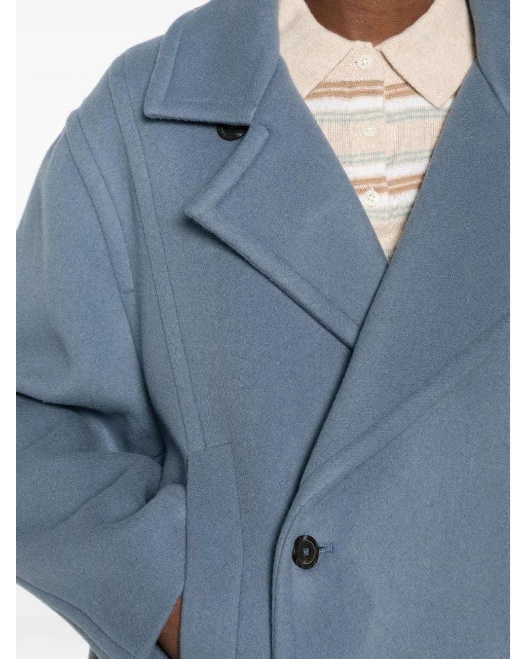 Semicouture Blue Double-Breasted Notch-Lapel Coat