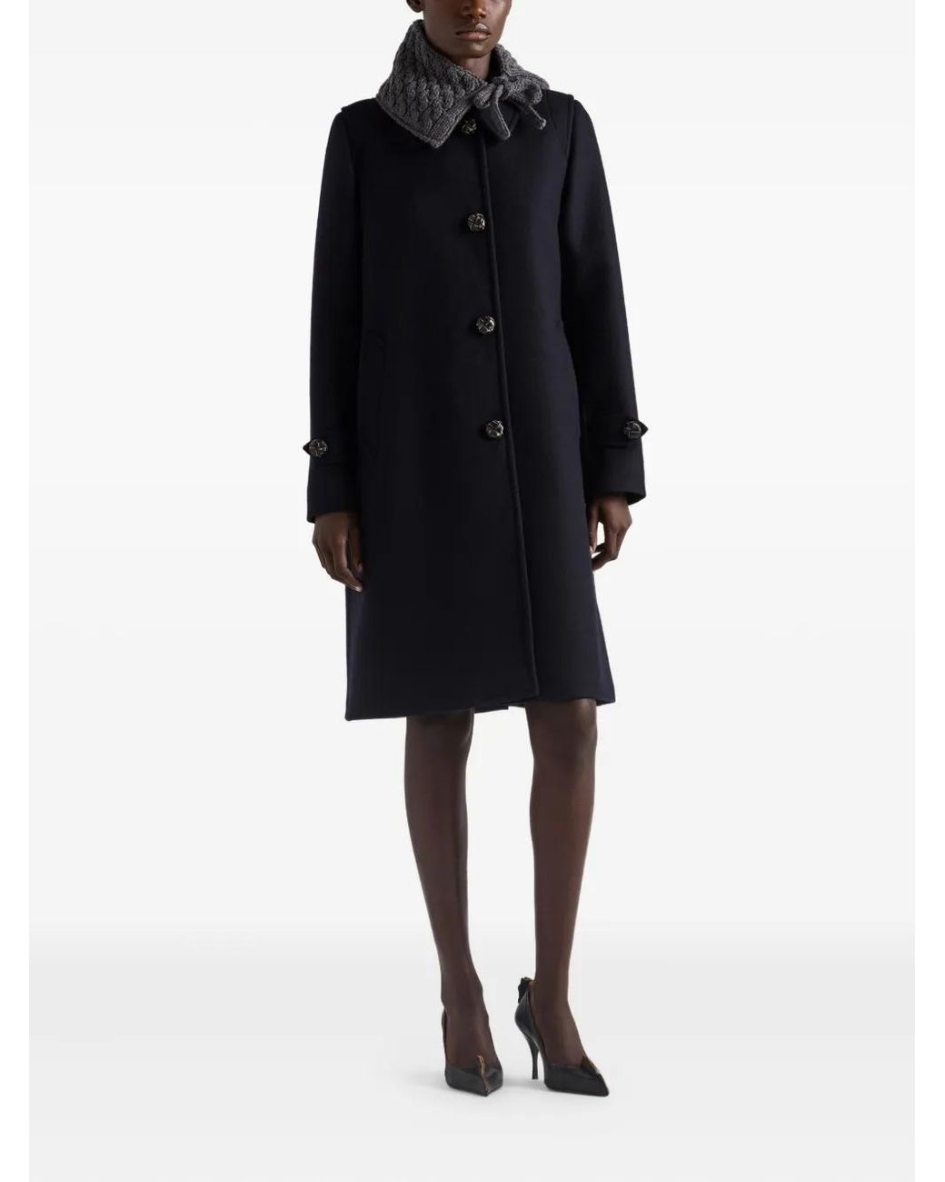 Prada Blue Single-Breasted Double Loden Coat