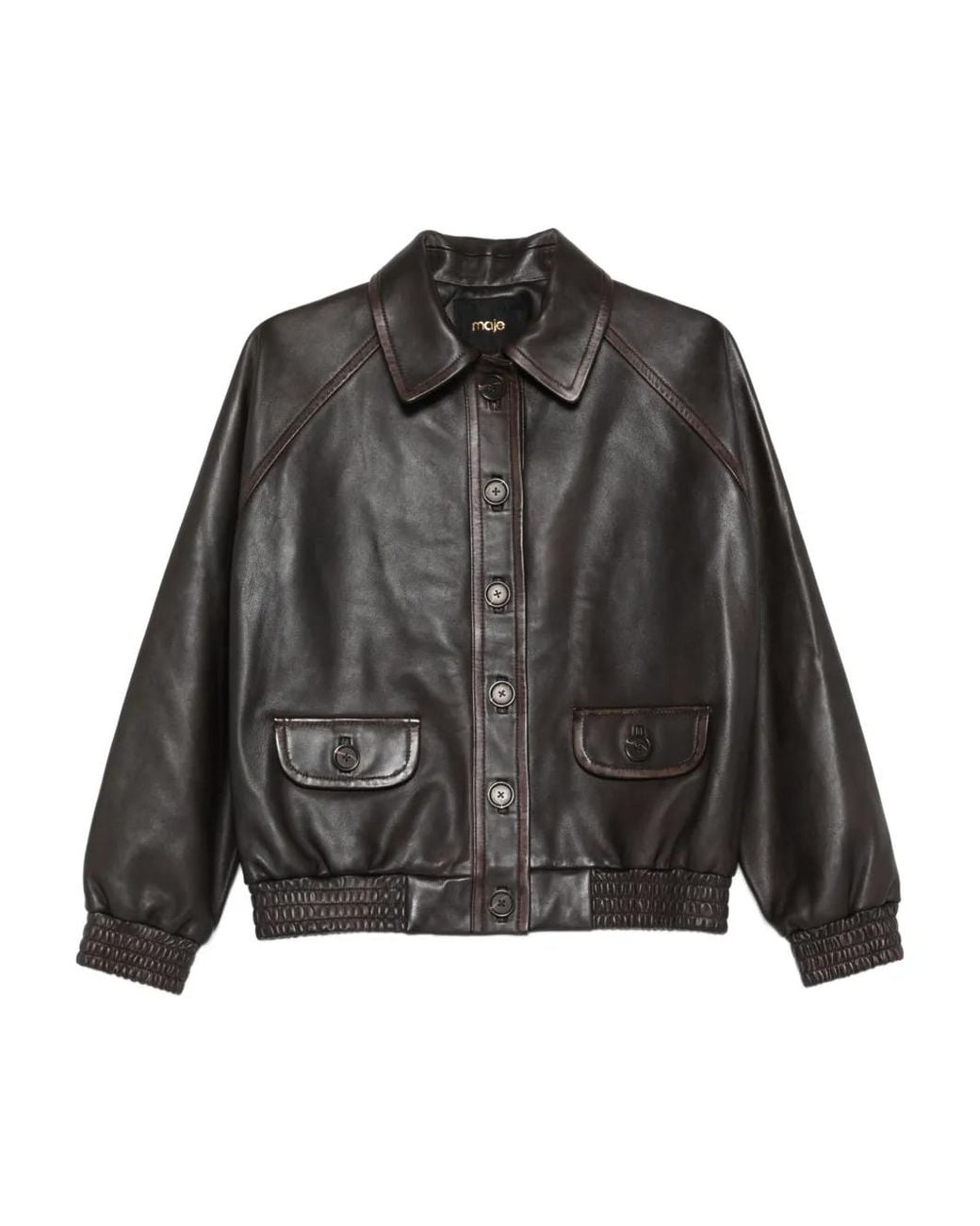 Chaqueta De Piel Con Botones Maje de color Gray