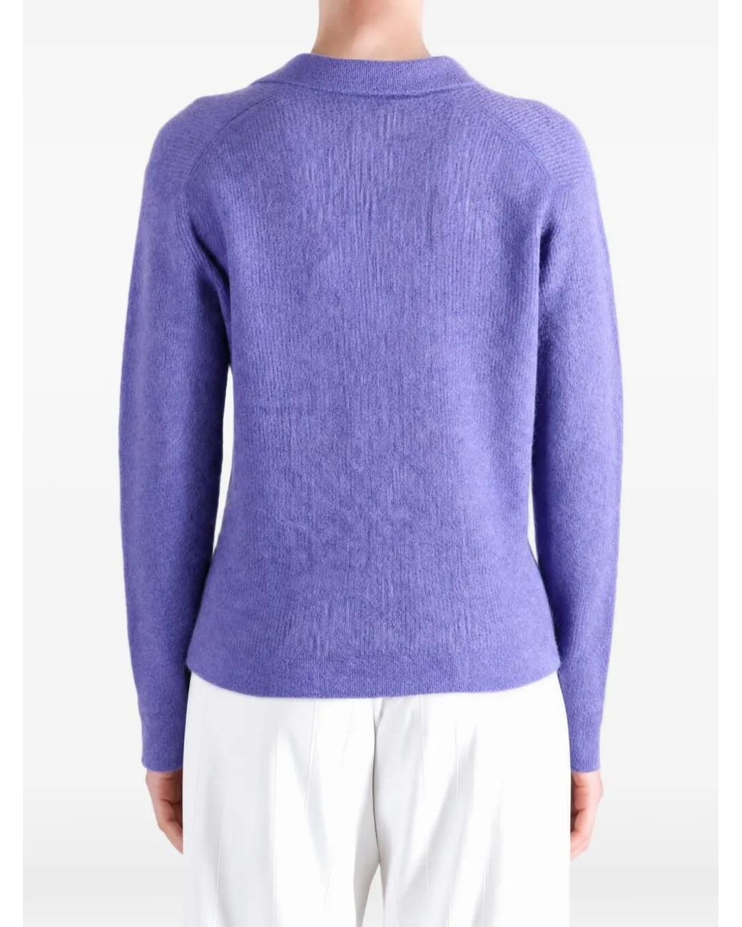 Auralee Purple Spread-Collar Knitted Top