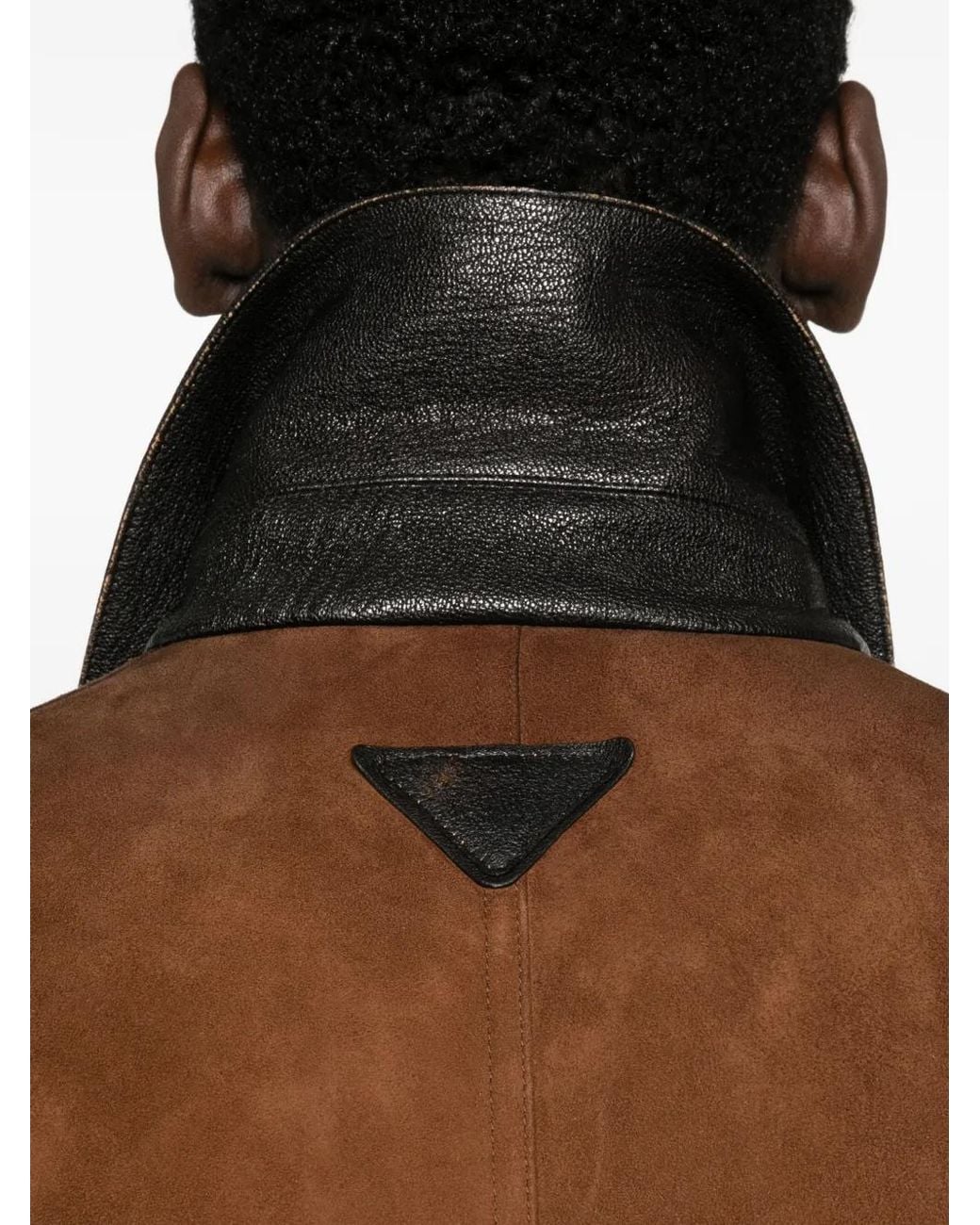 Prada Brown Contrast-Collar Suede Jacket for men