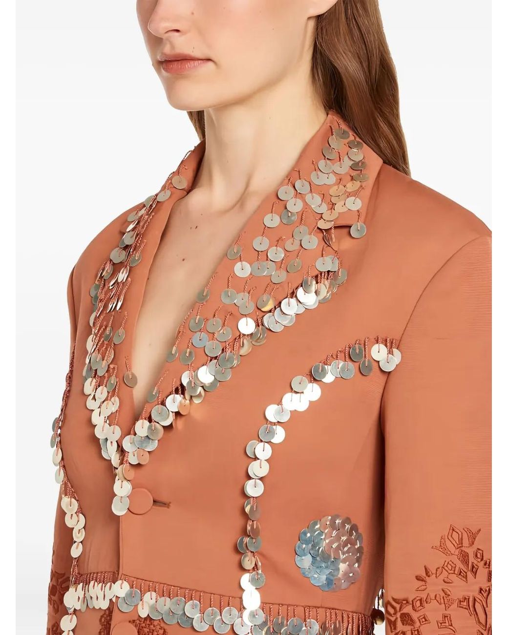 Roberto Cavalli Orange Sequin-Embellished Fitted Jacket