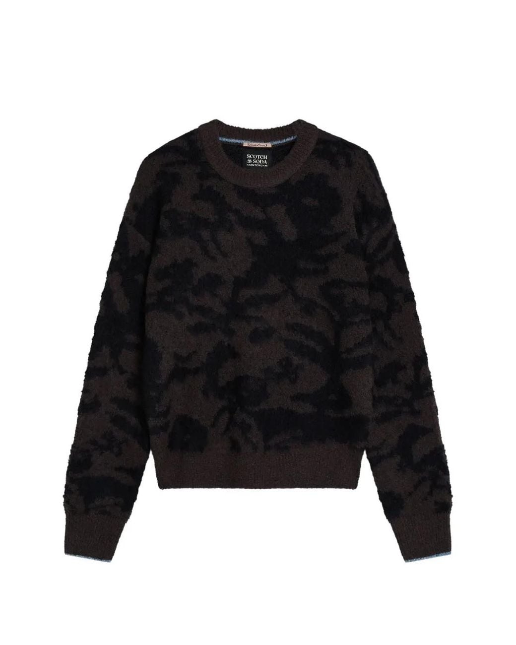 Scotch & Soda Black Abstract-Pattern Brushed Sweater