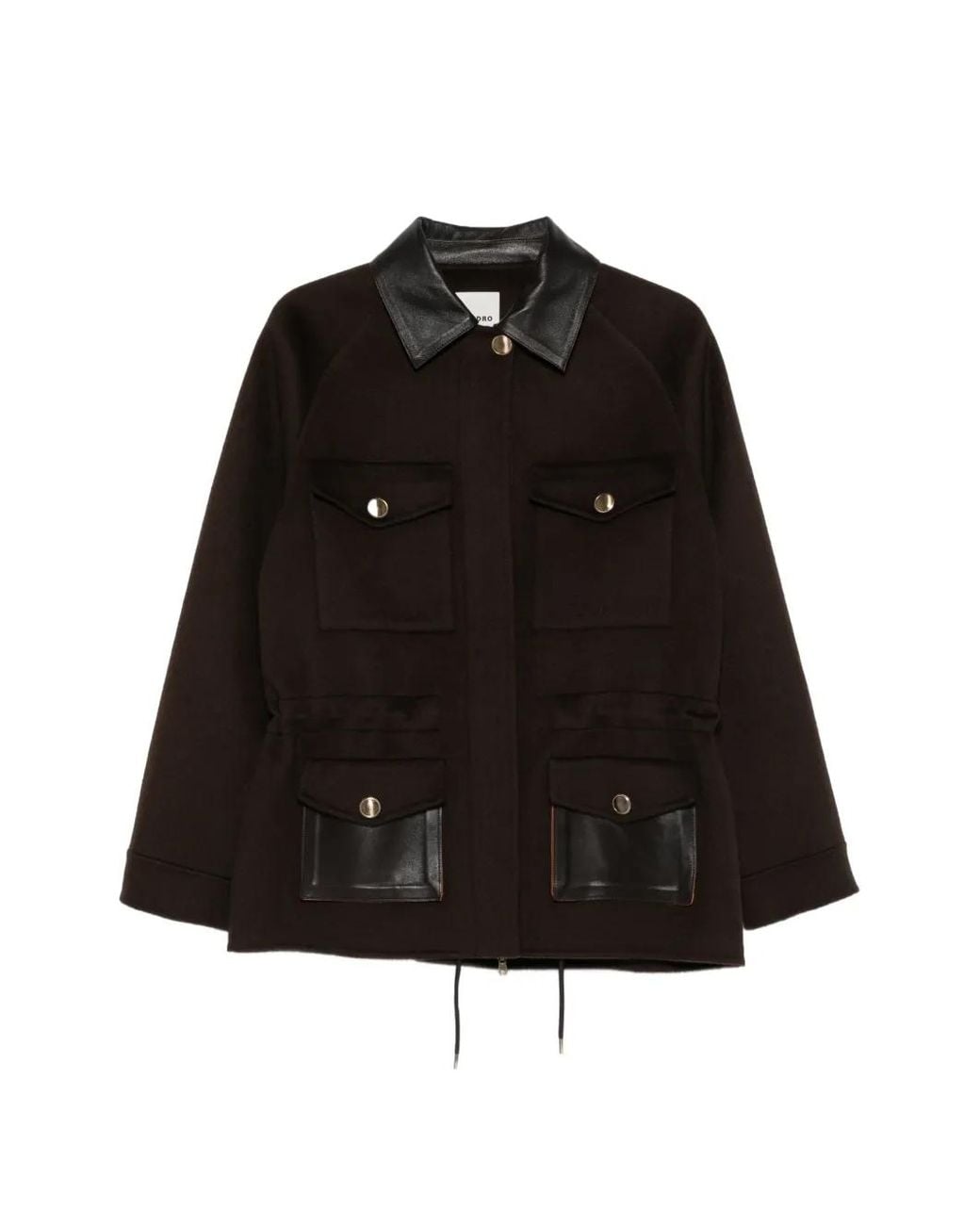 Sandro Black Double-Faced Coat, Leather Collar