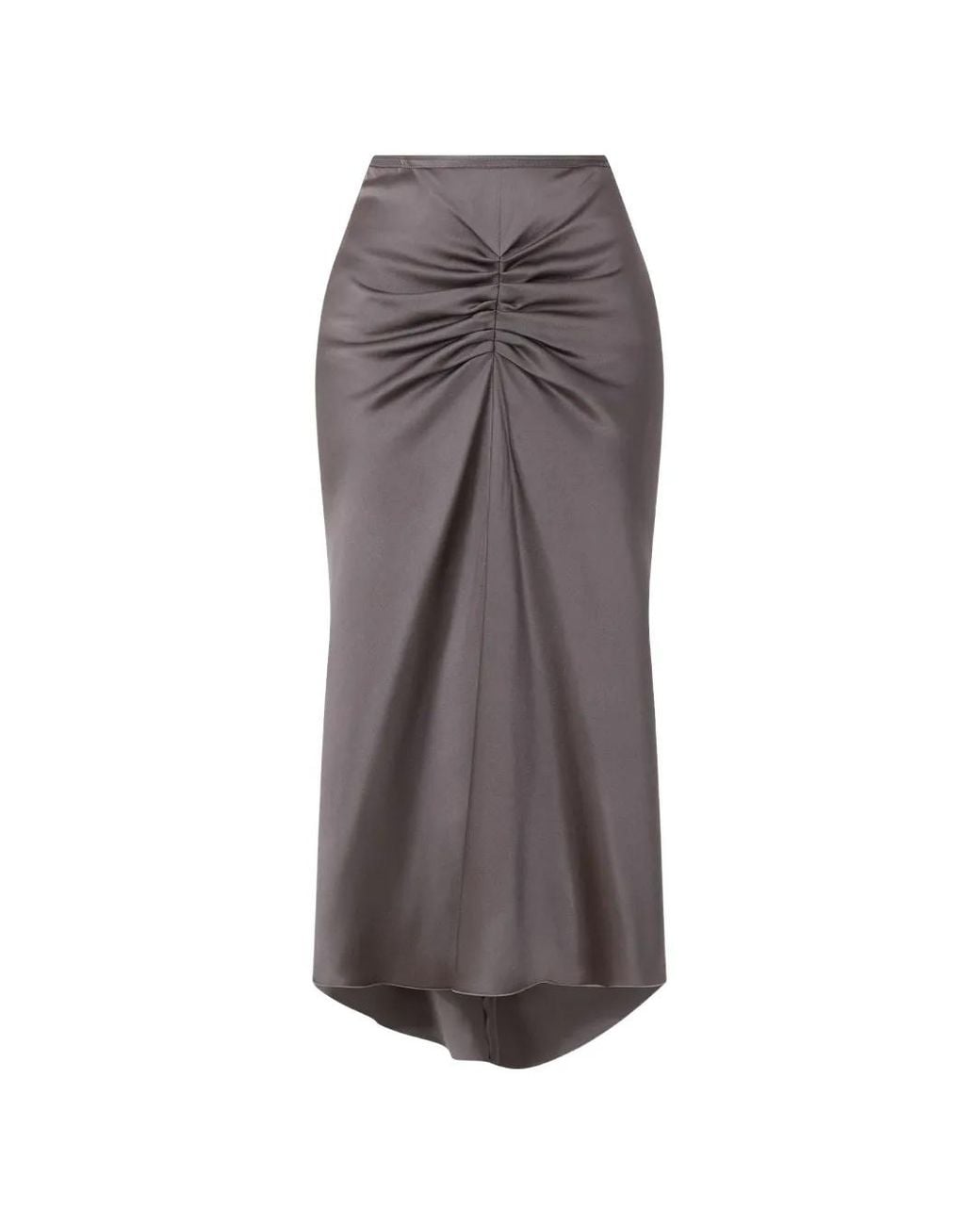 Victoria Beckham Gray Bela Ruched Satin Midi Skirt