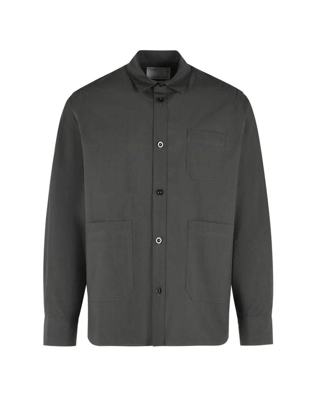 Sacai Gray Patch-Pocket Buttoned Shirt for men
