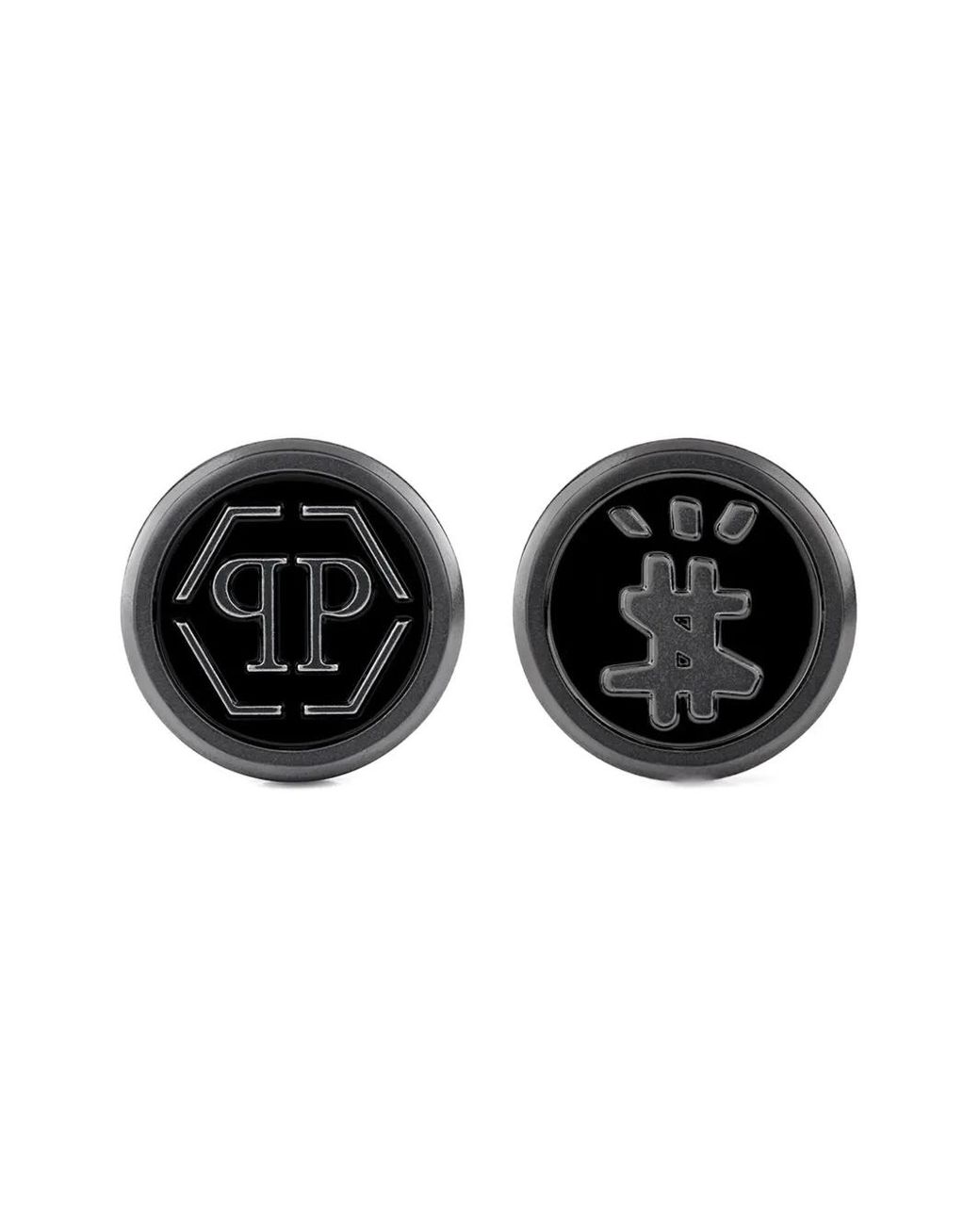 Philipp Plein Black Logo-Engraved Cufflinks for men
