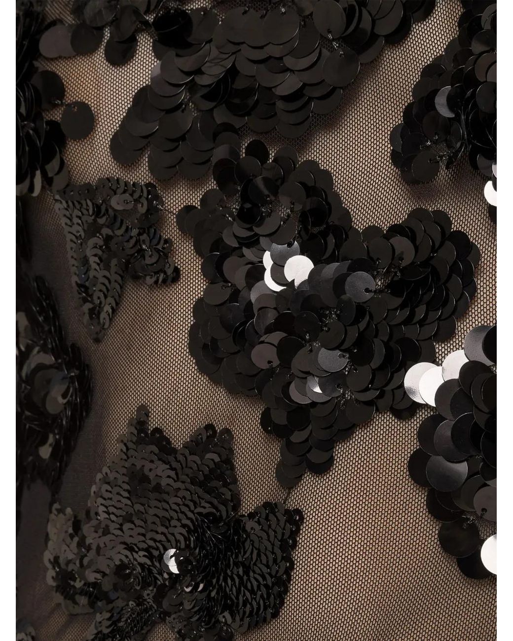 Nissa Black Sequinned Tulle Maxi Dress