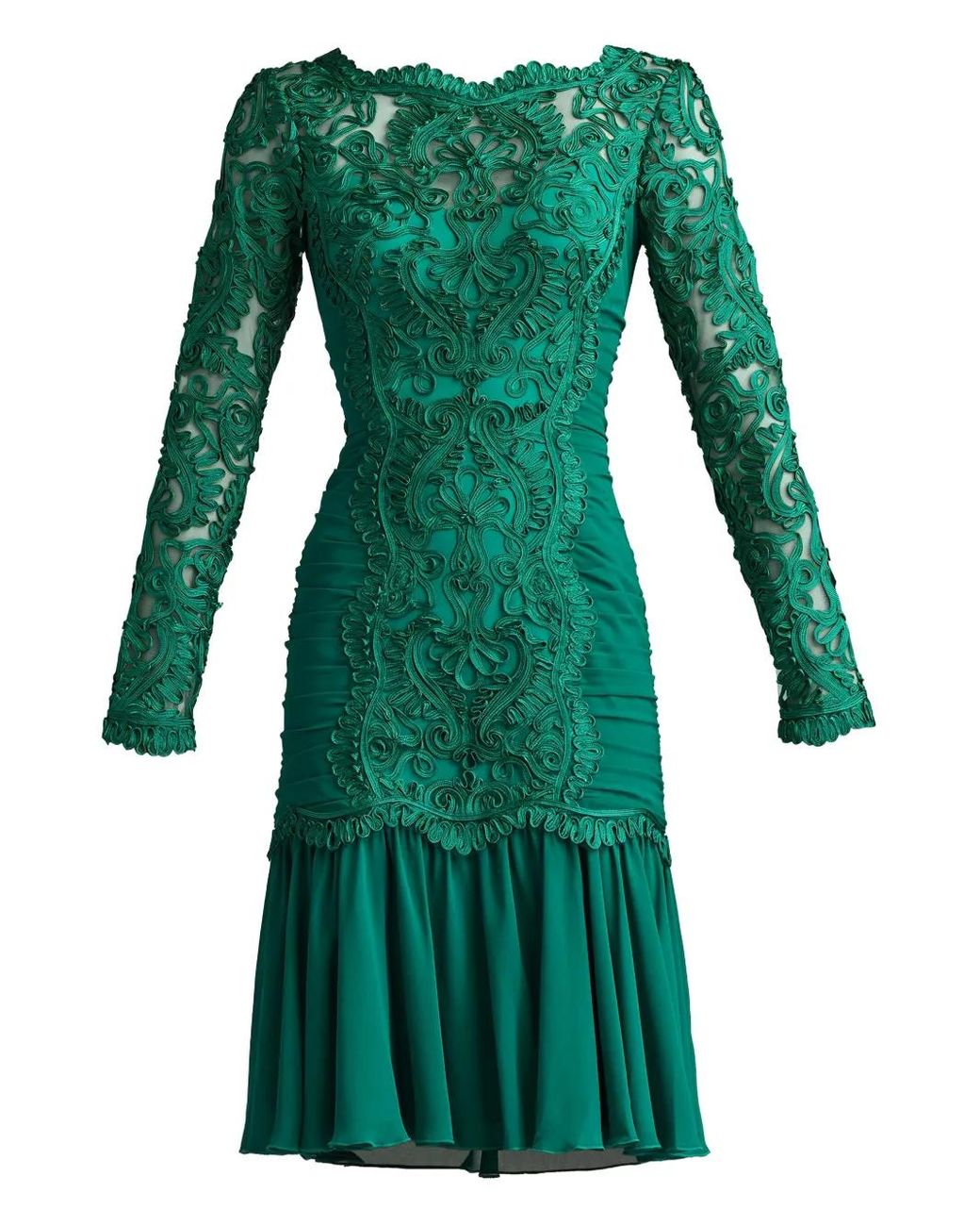 slim fit dress slacks Tadashi Shoji Women's Scroll Soutache Long Sleeve Cocktail Dress - Green main image 0