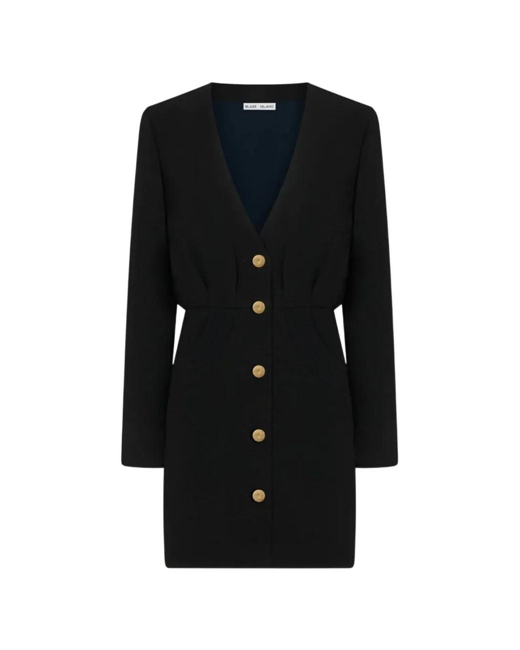 Blazé Milano Black Luna Friesian Button-Up V-Neck Dress