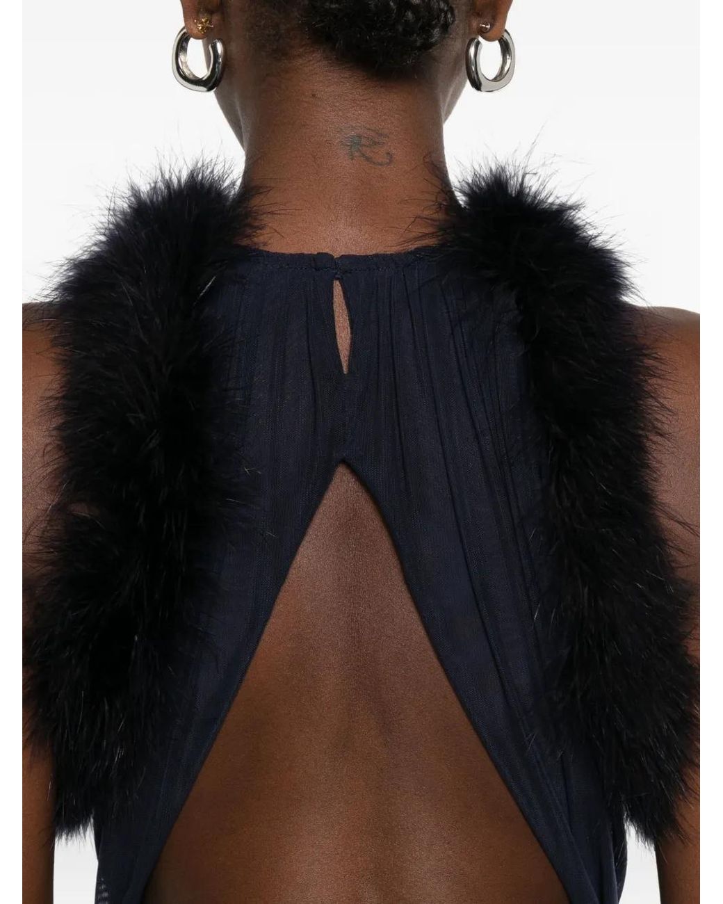 Mugler Blue Trimmed Ruched Dress