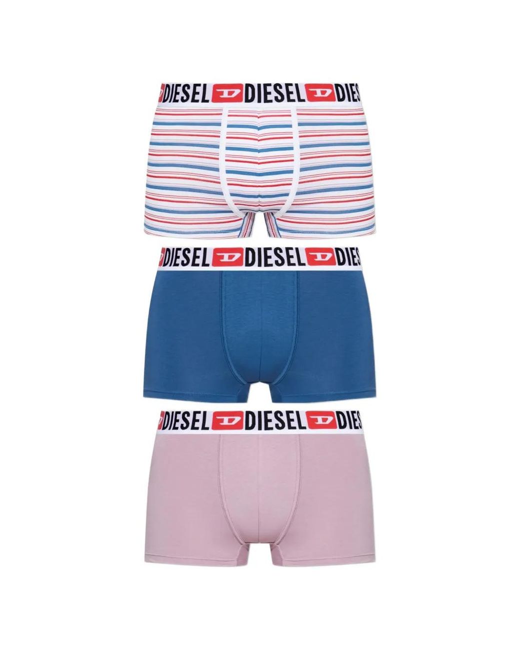 DIESEL White Umbx- Damien Pack Of Three Logo-Waistband Striped-Pattern Boxer Briefs for men