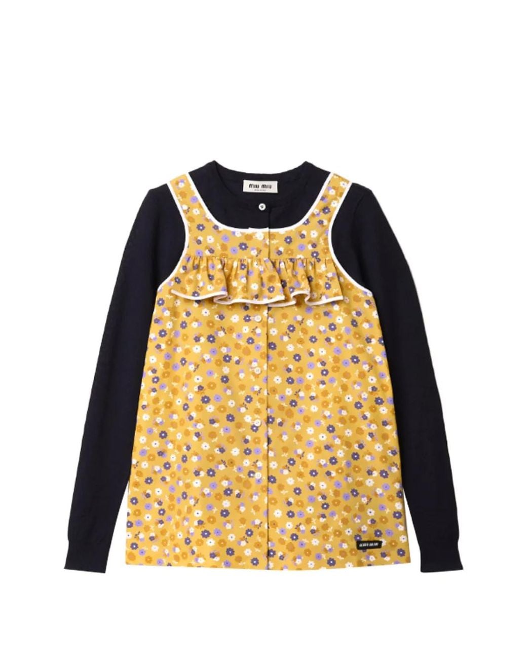 Miu Miu Yellow Floral-Print Ruffled Top