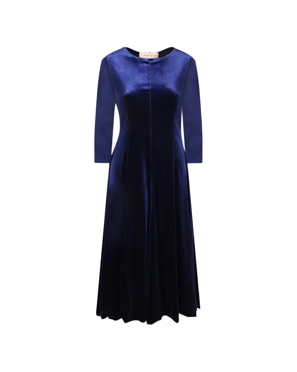 Blanca Vita Blue Velvet Long-Sleeve Midi Dress