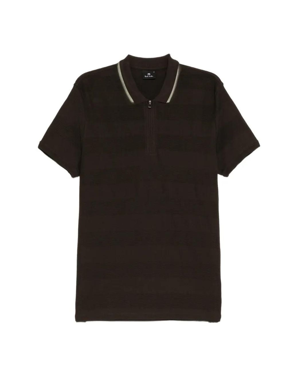 Paul Smith Black Striped-Collar Zip-Fastening Polo Shirt for men