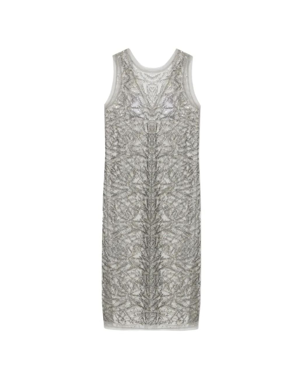 Munthe Gray Robe Mi-Longue Varika En Mesh À Sequins