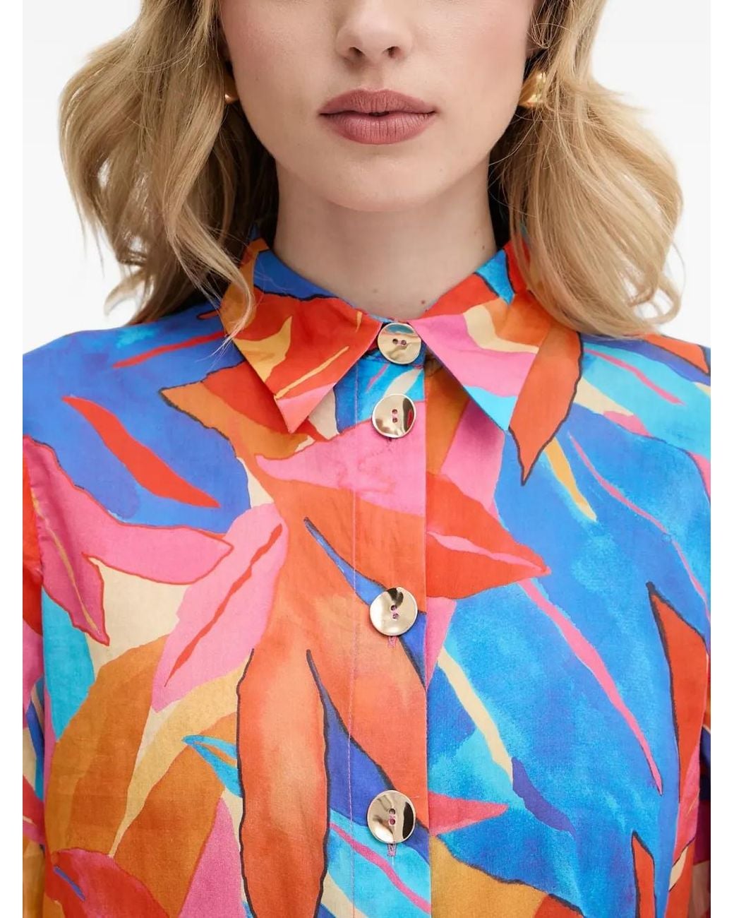 Morgan Blue Leaf-Print Button-Up Shirt