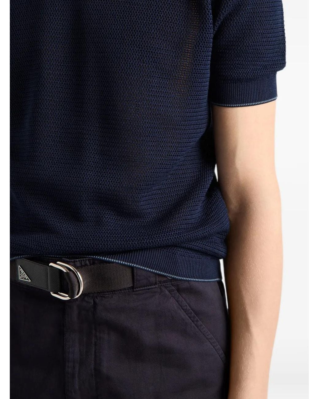 Prada Blue Silk And Cotton Crew-Neck Sweater for men