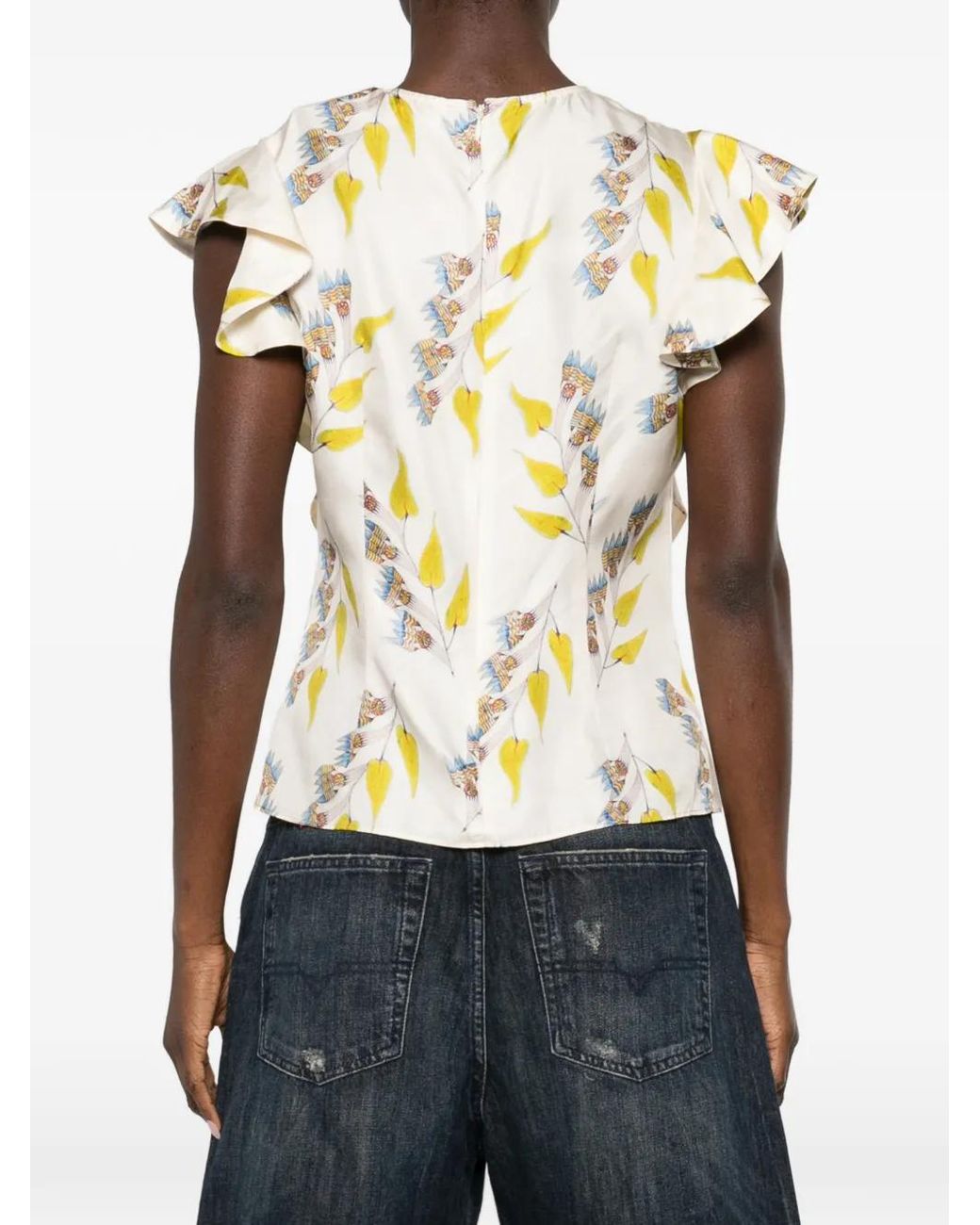 Blusa Botanical Con Volantes Ulla Johnson de color White