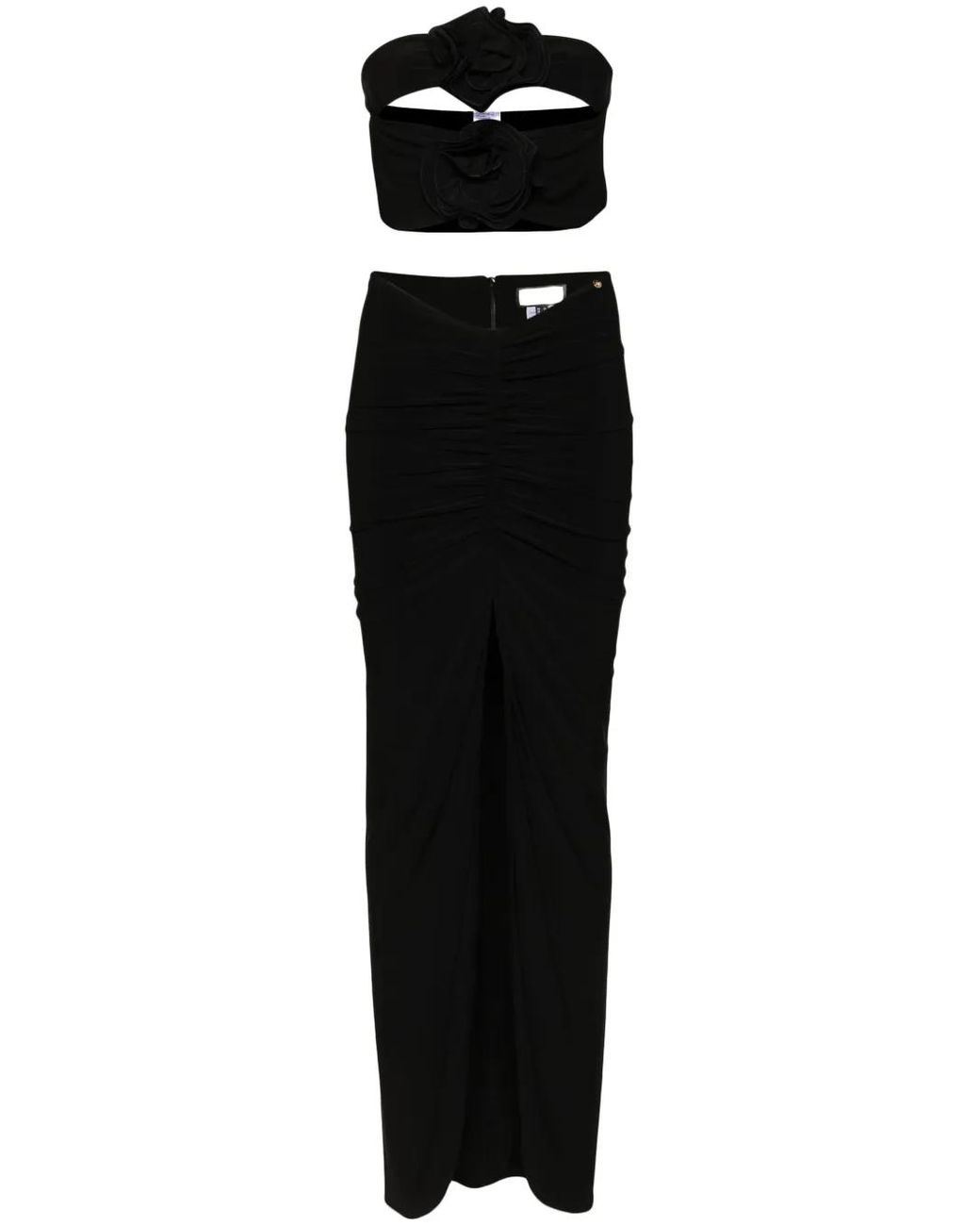 Nissa Black Floral-Appliqué Skirt Set