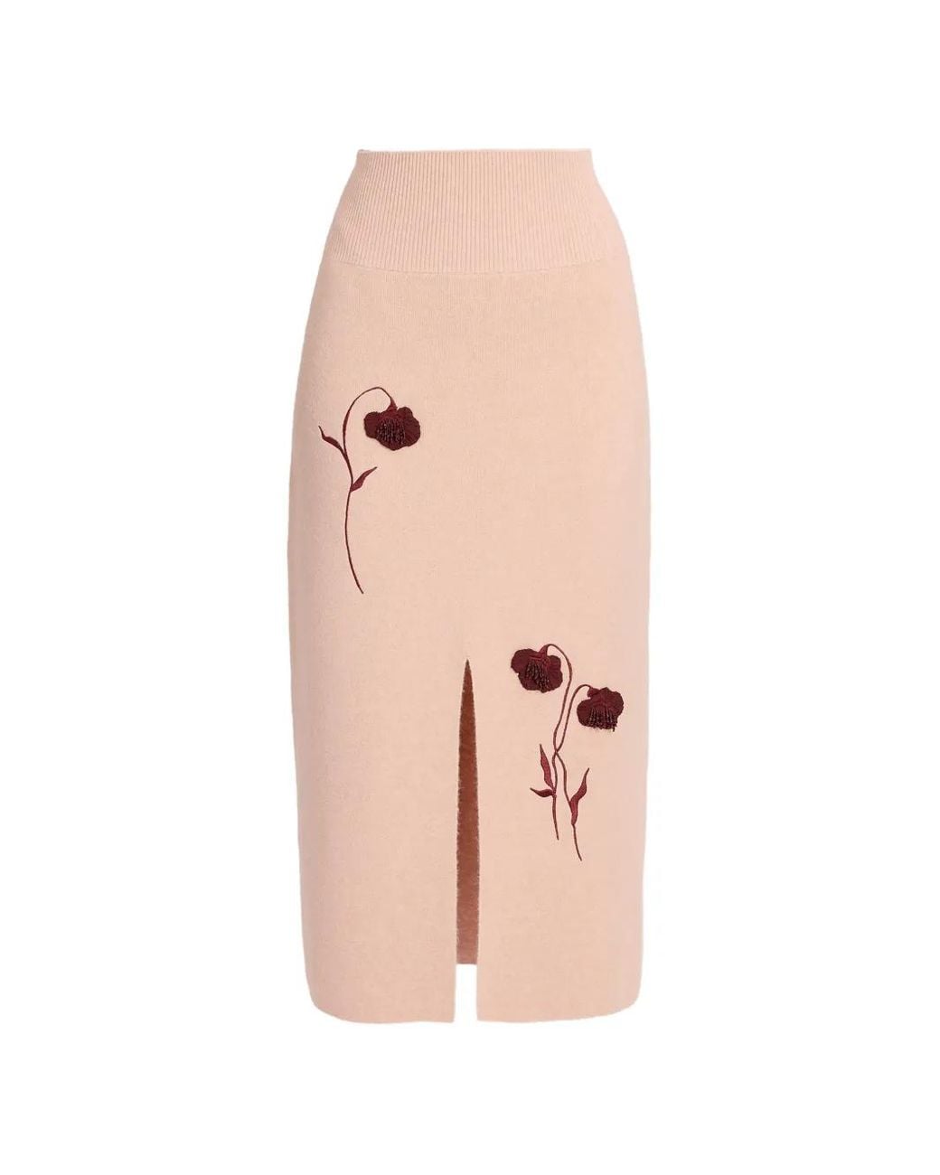 Erdem Pink Embroidered Pencil Midi Skirt