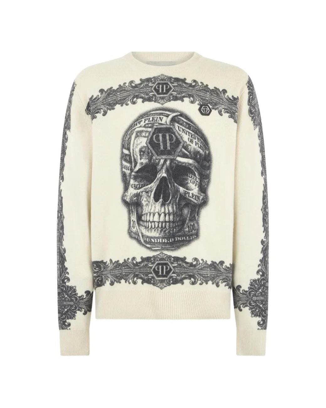 Philipp Plein White Baroque Skull Long-Sleeve Sweater for men