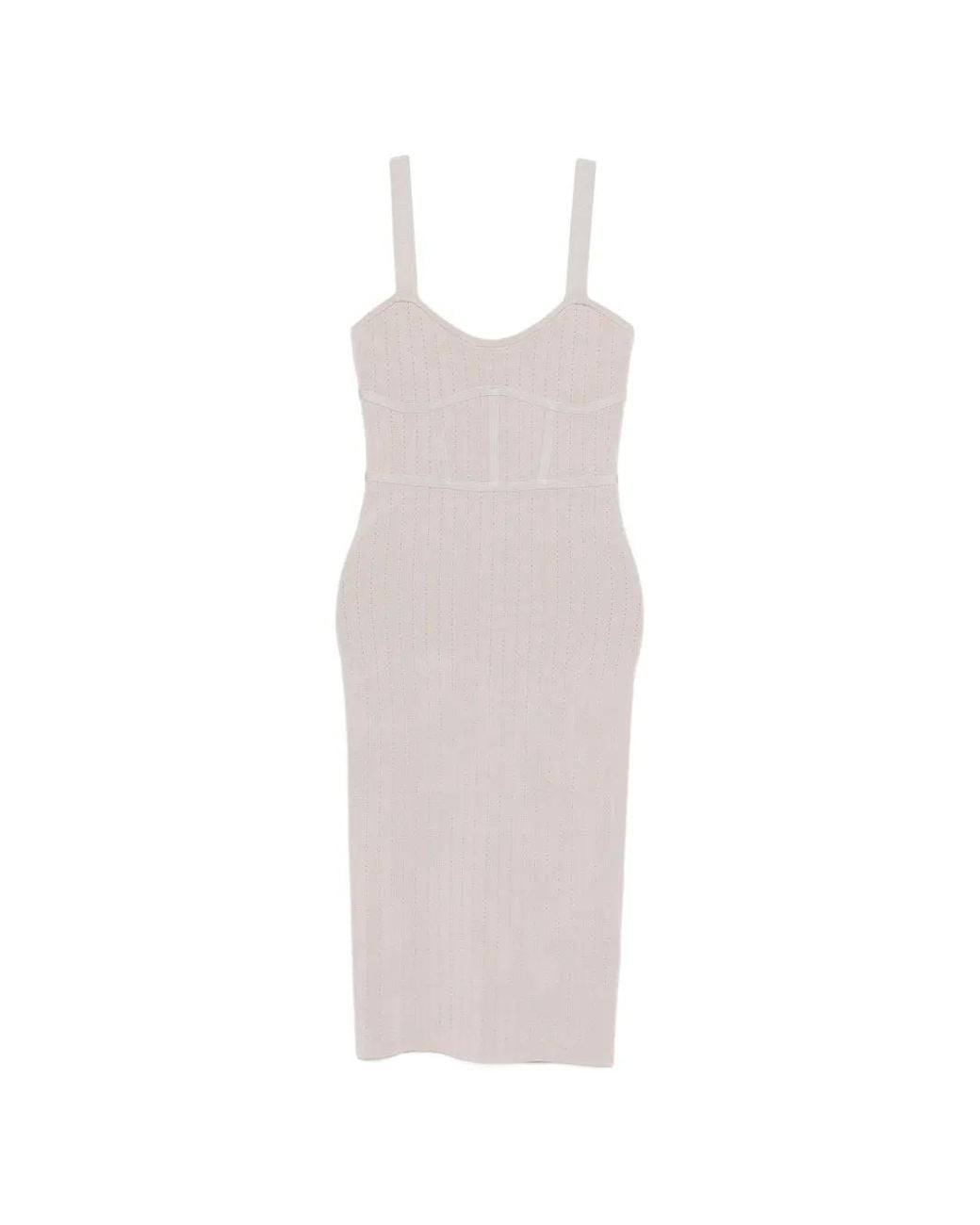 Patrizia Pepe White Robe Mi-Longue En Jacquard