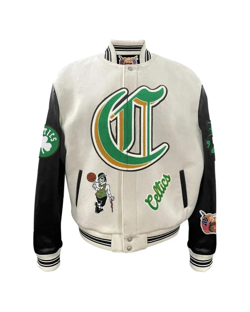 Jeff Hamilton Gray Boston Celtics Leather Bomber Jacket for men