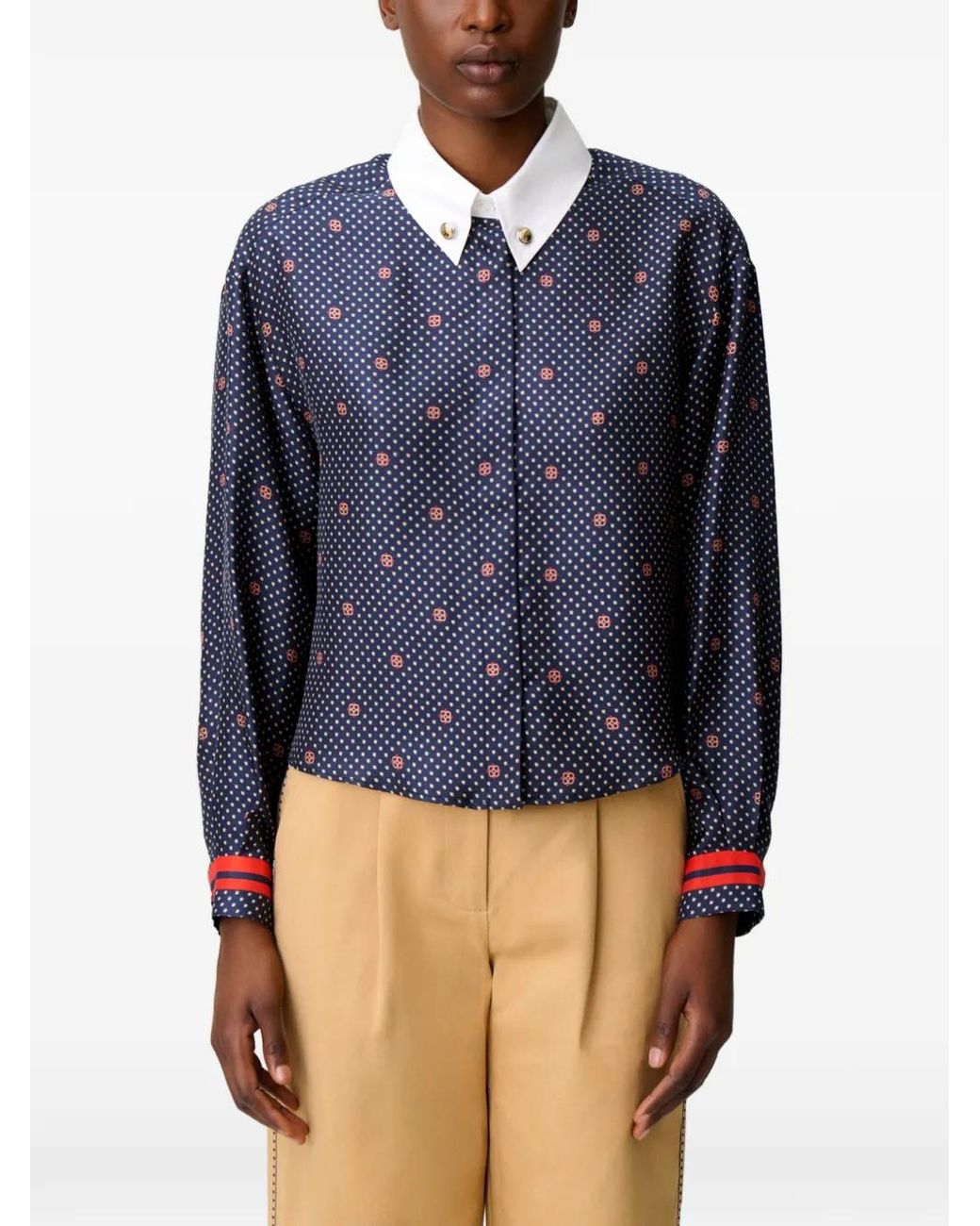 Claudie Pierlot Blue Printed Silk Shirt