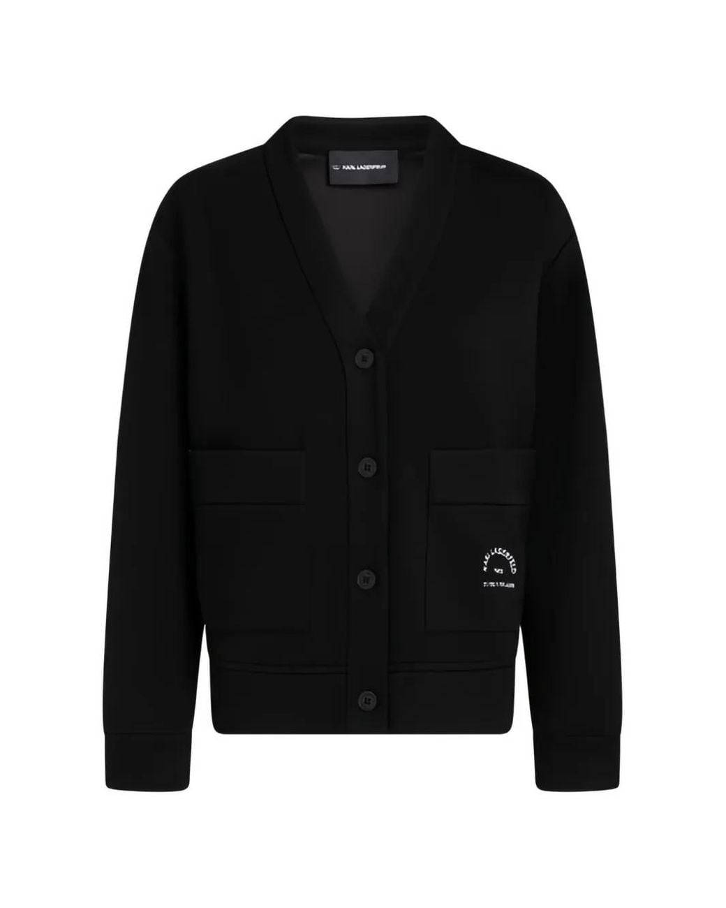 Karl Lagerfeld Black Logo-Print Buttoned Cardigan